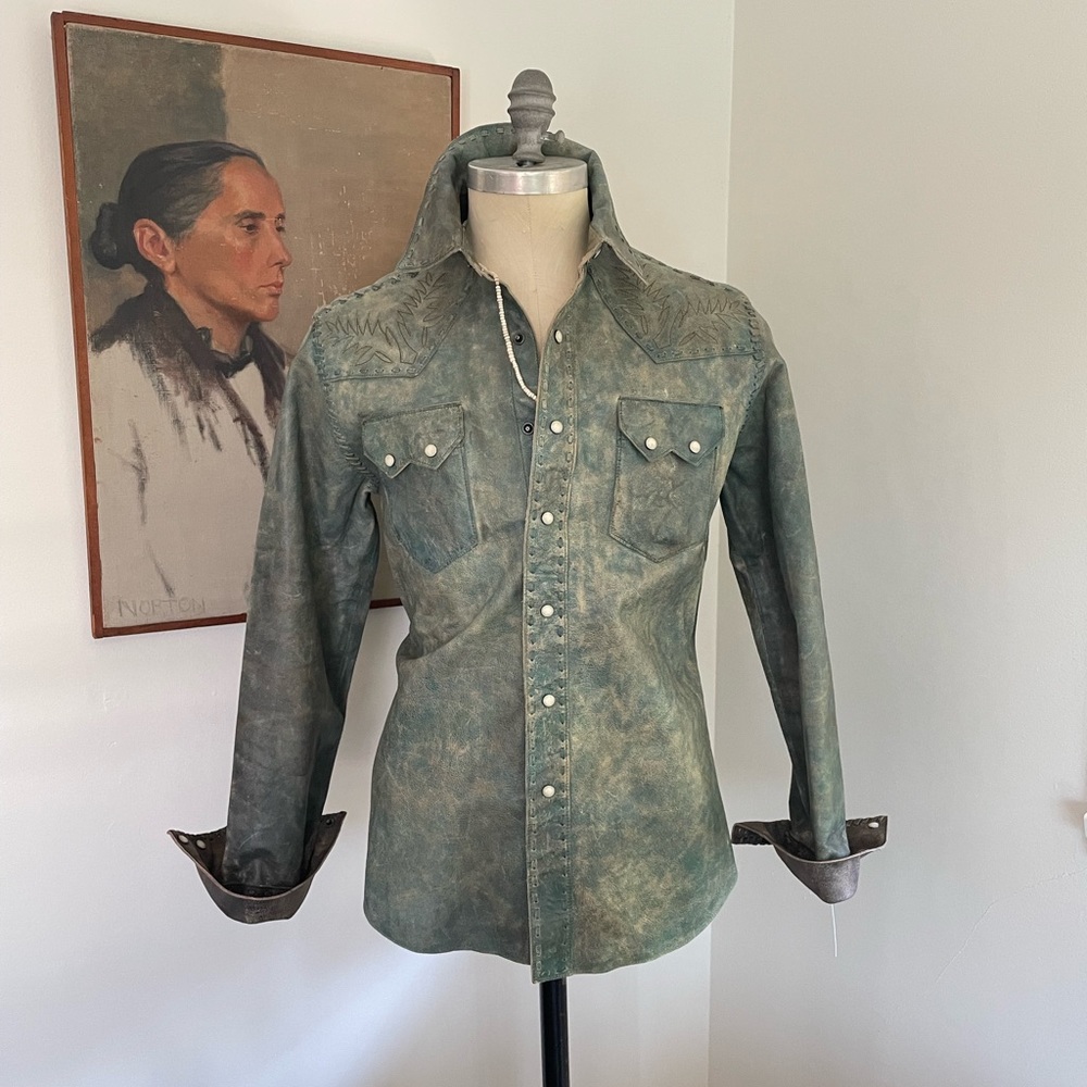 Polo Ralph Lauren leather western shirt with whipstitch detail western buttons